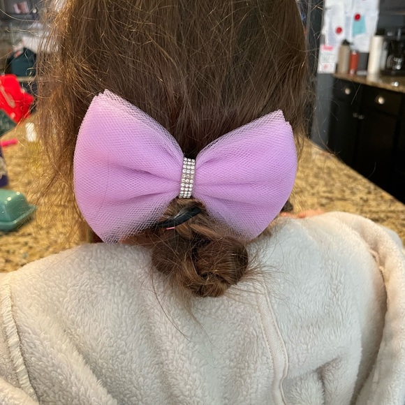 Custom Handmade Tulle Gymnastics Bows. Purple Glitter. - Picture 3 of 4